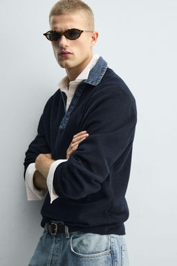 DENIM COLLAR COMBINATION KNIT POLO SHIRT - Zara фото 6