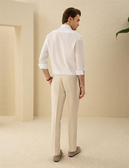 Bej Slim Fit Pileli Keten Kar___ml_ Pantolon - Pierre cardin фото 4