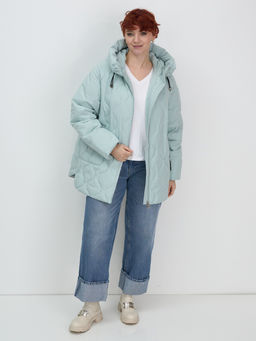 Куртка женская демисезонная с капюшоном бирюзового цвета 1140Br