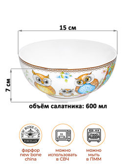 Набор салатников 2 пр. 600 мл 15*15*7 см Совушки NEW BONE CHINA - Elan gallery фото 2
