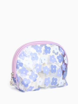 Набор простых косметичек на молниях 2 в 1, с принтами, сиреневый