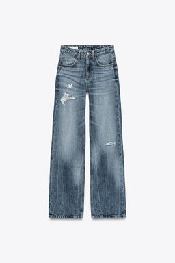 TRF RIPPED MID-WAIST WIDE-LEG JEANS