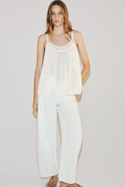 TOP SATINADO ENCAJE ZW COLLECTION / Blanco roto