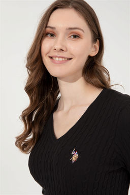 Женский черный базовый свитер с v-образным вырезом Неожиданная скидка в корзине - U.s. polo assn фото 3