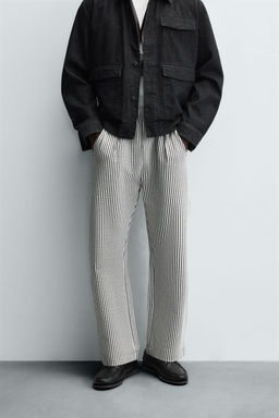 COMFORT STRIPED SEERSUCKER TROUSERS - Zara фото 2