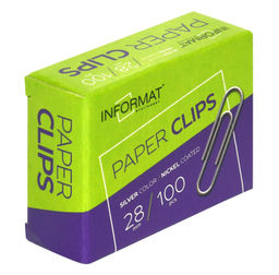 Цена за 2 шт. Скрепки INFORMAT 28 мм 100 шт., классические, никелированные, картонная упаковка