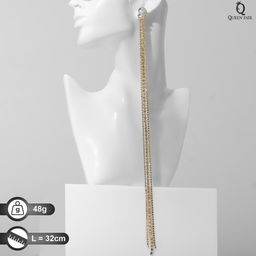 Серьги висячие со стразами Водопад овал 3 нити, цвет белый в золоте, 32см