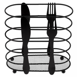 Подставка для столовых приборов Кухня 16,4х7,5см h15,8см, металлическая, окрашенная, на ножках, цвет - черный матовый (Китай) - Домашняя Мода фото 2