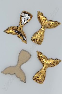 Патч 3D, с двухсторон. пайетками Хвост русалки 6*5 см (10 шт) SF-1890, золото