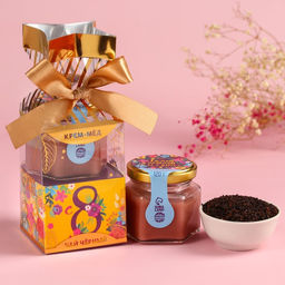 Подарочный набор С 8 Марта: крем-мёд, чай 50 г