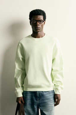 SUDADERA REGULAR FIT ESTRUCTURA WAFFLE / Lima claro - Zara фото 2