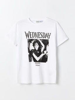 Bisiklet Yaka Wednesday Bask?l? K?sa Kollu K?z ?ocuk Ti??rt