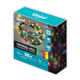 ULD-S5000-500/DGA MULTI IP20 DEW Гирлянда светодиодная "Роса", 50м. 500 светодиодов. Разноцветный свет. Провод зеленый. ТМ Uniel