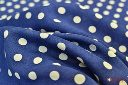 Штапель Крупный горох на джинсовом синем, ш.1.44м, вискоза-100%, 90гр/м.кв - Купава фото 2