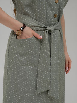 Летнее, хлопковое платье в горошек оливковое