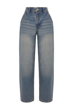 TRENDYOLMILLA Koyu Mavi Soluk Efektli Vintage Dusuk Bel Skater Jeans TWOSS24JE00052  фото 7