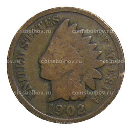 Монета 1 цент 1902 года США