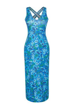 Mavi S?rt Detayl? Cicek Bask?l? Bodycone/Vucuda Oturan Midi Esnek Orme Kalem Elbise TWOSS23EL02311 - Trendyolmilla фото 6