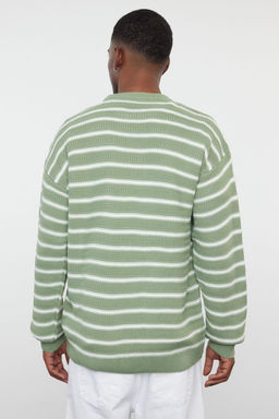 TRENDYOL MAN Lacivert Casual Unisex Oversize Bisiklet Yaka Cizgili Triko Kazak TMNAW25KZ00025 - Trendyolmilla фото 4