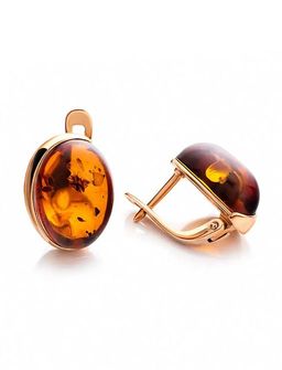 Серьги из серебра с позолотой, украшенные коньячным янтарём Сюита, 810110448 - Амберхолл фото 3