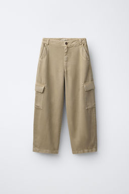 PANTAL?N FLUIDO CARGO BARREL / Beige