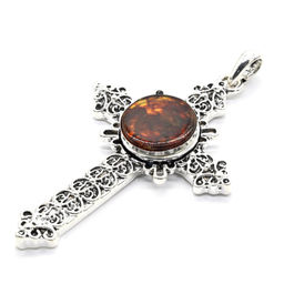 Нательный крестик из прессованного янтаря 46*72мм цв.коньячный Радуга камня