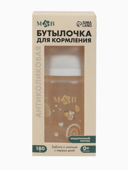 Бутылочка для кормления, широкое горло Ø50 мм, +0мес., 180 мл, M&B
