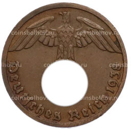 Монета 1 рейхспфенниг 1938 года D Германия