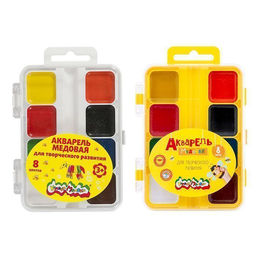 Акварель Каляка-Маляка 8 цветов, без кисти, квадратный кювет, пластиковая упаковка с европ...