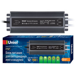 UET-VAF-150A67 12V IP67 2 выхода Блок питания ультратонкий, 150Вт. Металлический корпус. TM Uniel