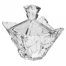 Конфетница стеклянная "Айсберг" 200мл, 10,3х10,3х7,5см, общая h12см, основание 5,4х5,4см, с крышкой, в коробке (Китай)
