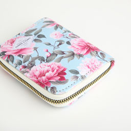 Кошелёк женский «Цветы», маленький, на молнии, голубой