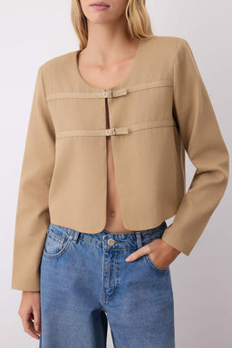Bej Gabardin Ince Mevsimlik Dokuma Ceket TWOAW26CE00019 - Trendyolmilla фото 3