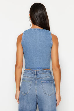 TRENDYOLMILLA Mavi V Yaka Fitted Denim Yelek TWOSS23YE00036  фото 6