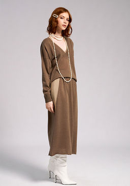 WW-2569 Юбка трикотажная с контрастными вставками кофе