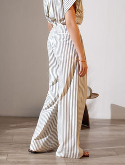 Брюки палаццо в полоску из легкого хлопкового поплина - Vilatte фото 3