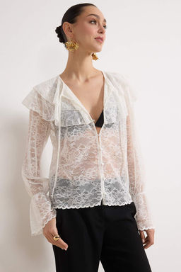 Beyaz F?rf?rl? Boho Astars?z Dantel Gomlek TPRSS26GO00002 - Trendyolmilla фото 4