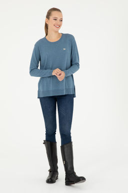 Свитер женский U.S. Polo Assn с круглым вырезом синий хлопок  фото 4