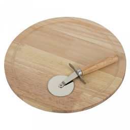 Доска разделочная деревянная "Bosco" д31см, h1,2см, круглая, дерево Гевея, в наборе нож из нержавеющей стали для пиццы 19,5х7см, "Regent" (Китай)