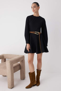 Wardrobe Essentials  Siyah Volanl? Mini Denim Elbise | TWOAW26EL00045