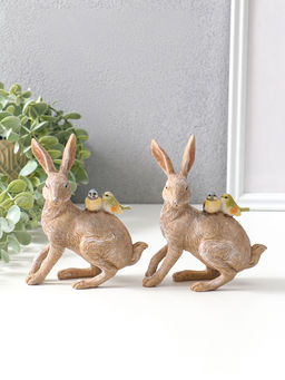 Набор фигурок 2 шт. полистоун Кролик с синичками на спине, 14?5.5?11.5 см