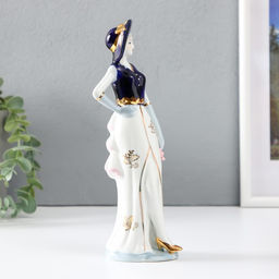 Фигура керамика «Мадмуазель в платье с разрезом, с цветком», кобальт, 22.5×6.5×7.3 см