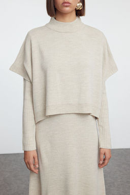 TRENDYOLMILLA Bej Genis Kal?p Midi Triko Suveterli Elbise TWOAW24EL00012  фото 3