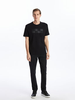 Bisiklet Yaka Bask?l? Penye Erkek Ti??rt