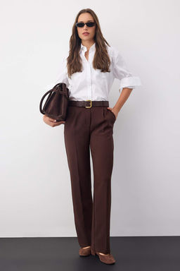 Wardrobe Essentials Koyu Kahverengi Icten Bel Ayarlamal? Genis Paca Pantolon | TWOAW26PL00028