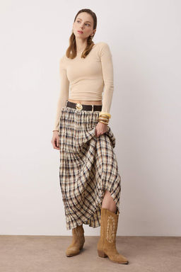 Cok Renkli Ekoseli Kemerli K?r?s?k Dokuma Uzun Maxi Etek TWOAW26ET00174 - Trendyolmilla фото 2