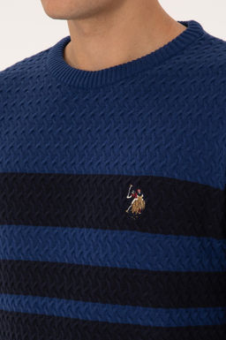 Erkek Slim Fit Bisiklet Yaka Lacivert Kazak