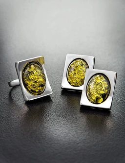 Стильные серьги Фиджи крупные из серебра с натуральным янтарём зелёного цвета - Амберхолл фото 6