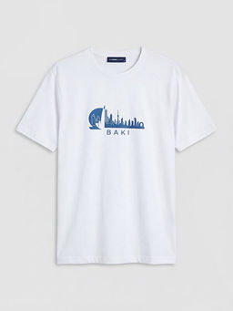 Bisiklet Yaka Bask?l? Erkek Ti??rt