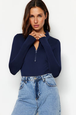 Lacivert Fermuar Yaka Detayl? C?tc?tl? Esnek Orme Body TWOAW24BD00005